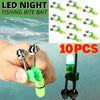 10x LED Night Fishing Bait Bite Alarm Twin 2 Bells Light Rod Tip Clip Alert Ring