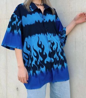 Blue flame print short sleeves