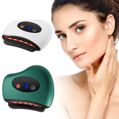 Eletric Bianstone Gua Sha Board Tools Hot Compress Heating Vibration Back Facial Massager Meridian Lymphatic Drainage Scraping Heating Vibration Scraping Neck Face Skin Lifting Removal Wrinkle Tool