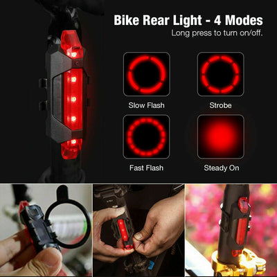 USB Rechargeable LED Bicycle Headlight Bike Head Light Cycling Rear Front Lamp Bike Light Rainproof USB Rechargeable LED bicycle Light