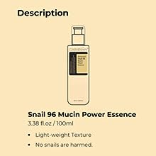 Snail Mucin Power Essence Moisturiser, 100ml Snail Mucin Essence Repairing Hyaluronic Acid Essence, Hydrating Serum For Face With Snail Secretion Filtrate For Dark Spots And Fine Lines