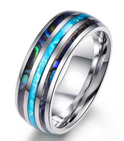 Nuncad 8mm Tungsten Caibide Wedding Ring Band Abalone Shell And Synthetic Opal For Men And Women