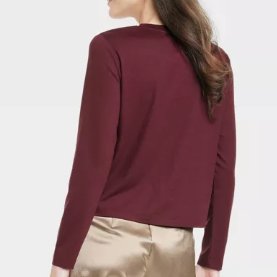 A New Day Womens Burgundy Long Sleeve Round-neck Shirt, Size 2X