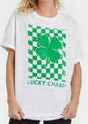 Grayson Threads Women's St. Patrick's Day Short Sleeve Oversized Graphic T-Shirt - (White Checker, S/M)