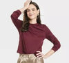 A New Day Womens Burgundy Long Sleeve Round-neck Shirt, Size 2X