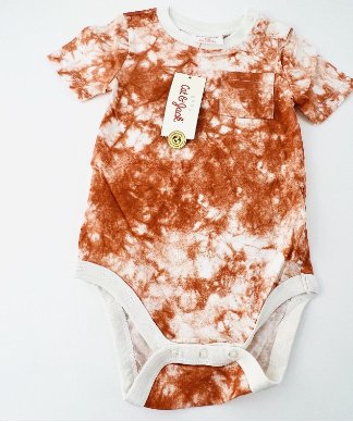 Cat & Jack Copper Tie-Dye on White Shortsleeve Onesie with Front Pocket, Size 3-6M