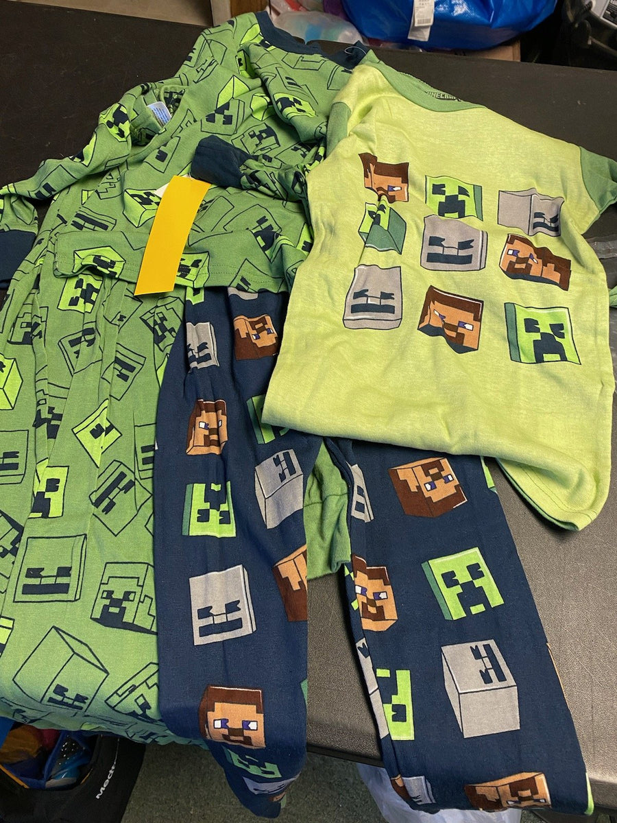 Minecraft Kids Pajama Set, Steve, Skeleton, Creeper Print, 2 Shirts 2 Pants, Size 10