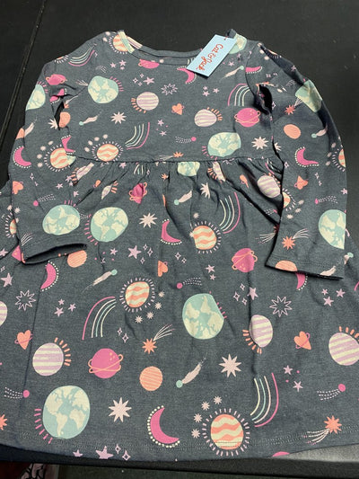 Cat & Jack Girls Charcoal w/ Hearts and Planets Pattern Longsleeve Dress, Size 5T