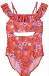 Art Class Girls Coral with Seashells & Flowers One-Piece Swimsuit, Size XL Plus