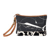 ANNGOTI Women's Marlin Wristlet Clutch Slim Wallet Bag in Canvas & Cowhide Leather, Handmade Vintage Zipper Purse Pouch