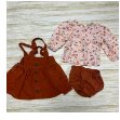 Cat & Jack 3pc Dress Set, Pink Floral Longsleeve Shirt, Rust Corduroy Overall Dress, Rust Bloomers