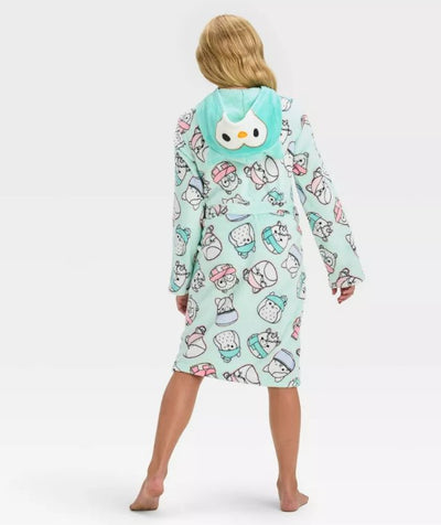 Girls' Squishmallows Winston Owl Hooded Robe - Aqua Green