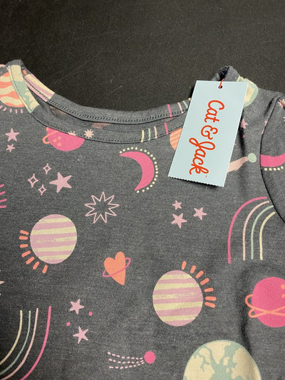 Cat & Jack Girls Charcoal w/ Hearts and Planets Pattern Longsleeve Dress, Size 5T