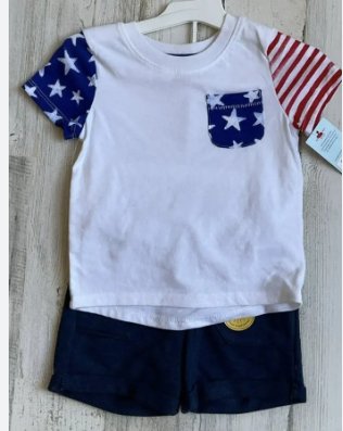 Cat & Jack White American Flag Pocket Tee and Navy Shorts 2 Pack, 18M