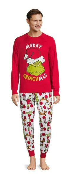 Dr. Seuss Grinch Men's Matching Family Pajamas Set, 2-Piece, Size XL