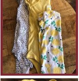 Lamaze Baby Organic 3 Pack Onesies, Lemon, Solid Yellow, and Black and White Spots, Size 6M