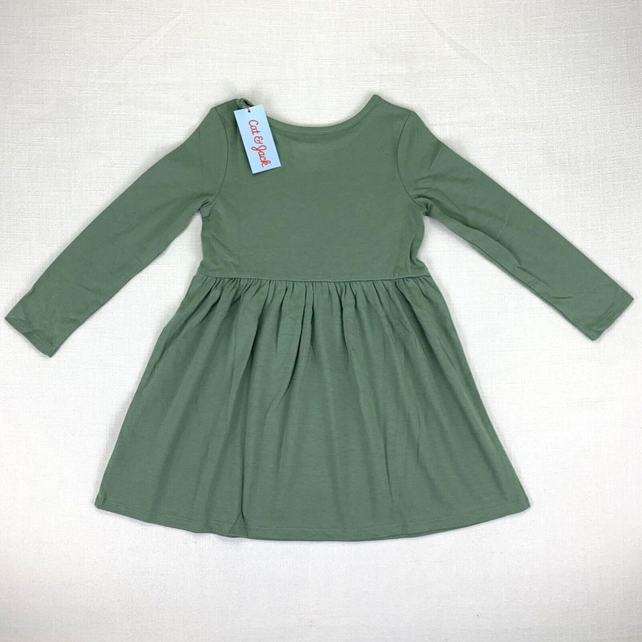 Cat & Jack Girls Army Green Long Sleeve Dress, Size 3T