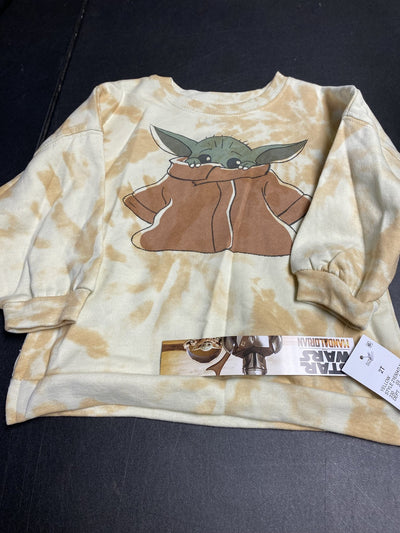 Star Wars Baby Yoda Longsleeve Yellow/Cream Tie-Dye Pullover Sweater and Gray Shorts 2pc Set, Size 2T