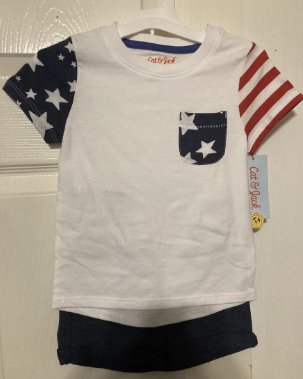 Cat & Jack White American Flag Pocket Tee and Navy Shorts 2 Pack, 18M