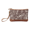 ANNGOTI Women's Wristlet Clutch Slim Wallet Bag in Canvas & Cowhide Leather, Handmade Vintage Zipper Purse Pouch Bag