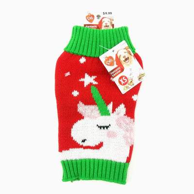 Red and Green Unicorn Sweater for Pets, Size XS