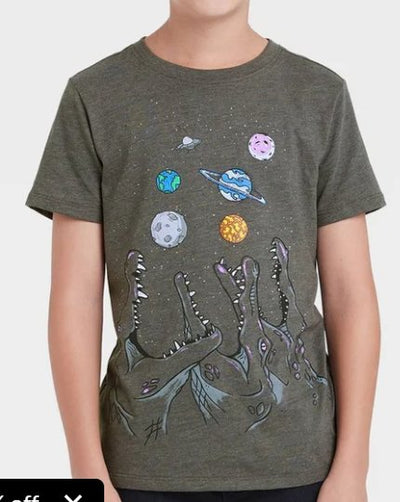 Cat & Jack Kids Charcoal "Crocodiles in Space" Graphic Shortsleeve T-shirt, Size XS