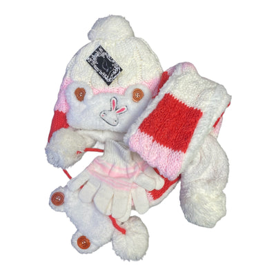 Bunny Sherpa Lined Scarf and Pompom Hat, Gloves Set, Children's Bundle - various colors